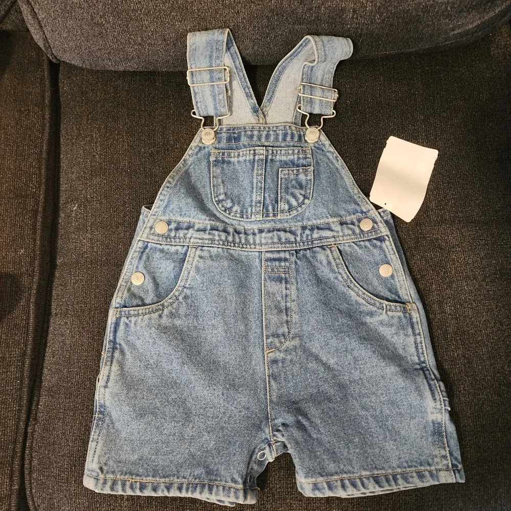 Vtg Pine Peak Blues By Nordstrom‎ Kids Sz 2 Jean Overall Shorts Snap Opening